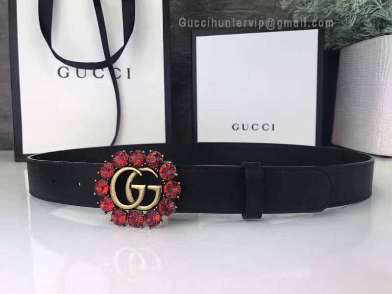 Gucci Leather Belt Black With Double G And Crystals 30mm